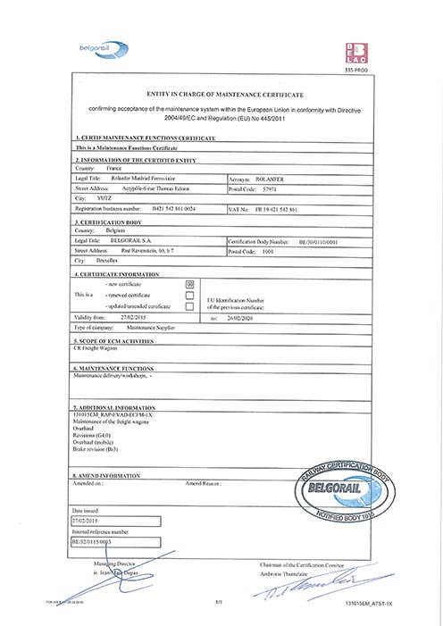 Certificat Belgorail